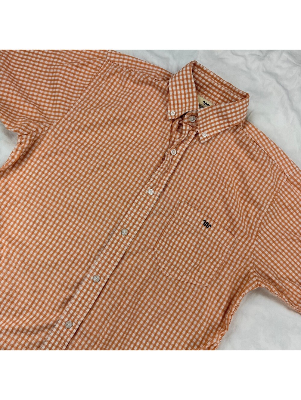 King Ranch Shirt Mens Medium Orange Check Short Sleeve Cotton Running W Logo